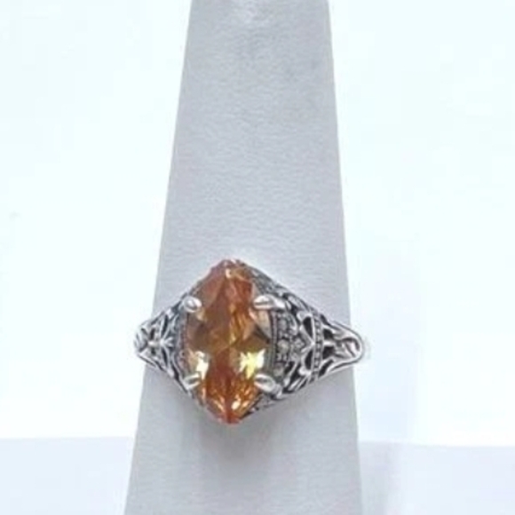 925 Sterling Silver Jewelry - SALE! Intricate 925 Sterling Silver Marcasite & Citine Stone Ring